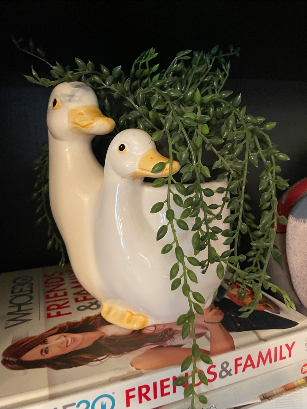 Vintage ceramic double duck or goose geese planter